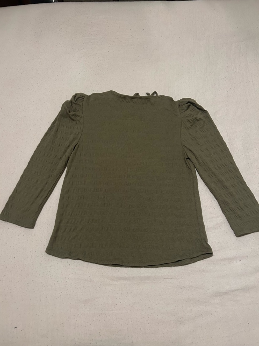 FRYE AND CO. Olive Green Tie-Neck Puff Sleeve Top - Picture 6 of 7